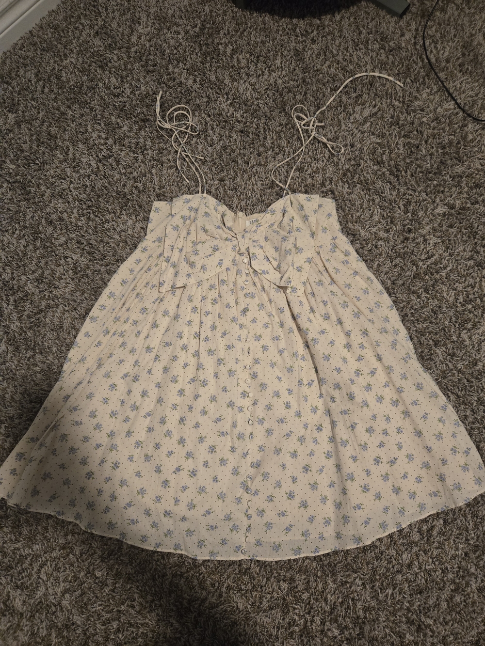 Storia Cream Mini Sundress with Blue Floral Print